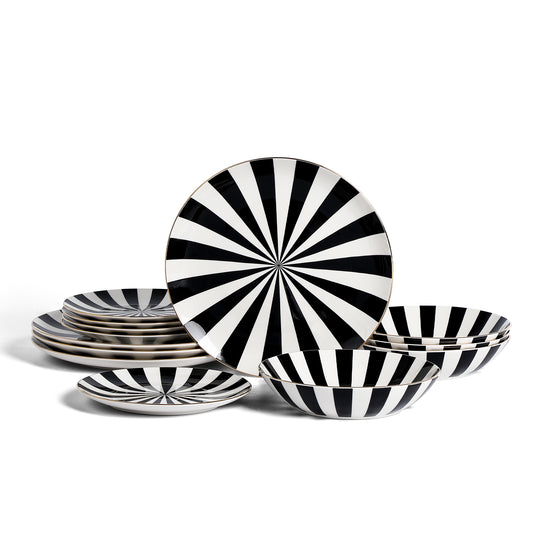 Empire Porcelain Dinnerware Set - Black and White and Gold