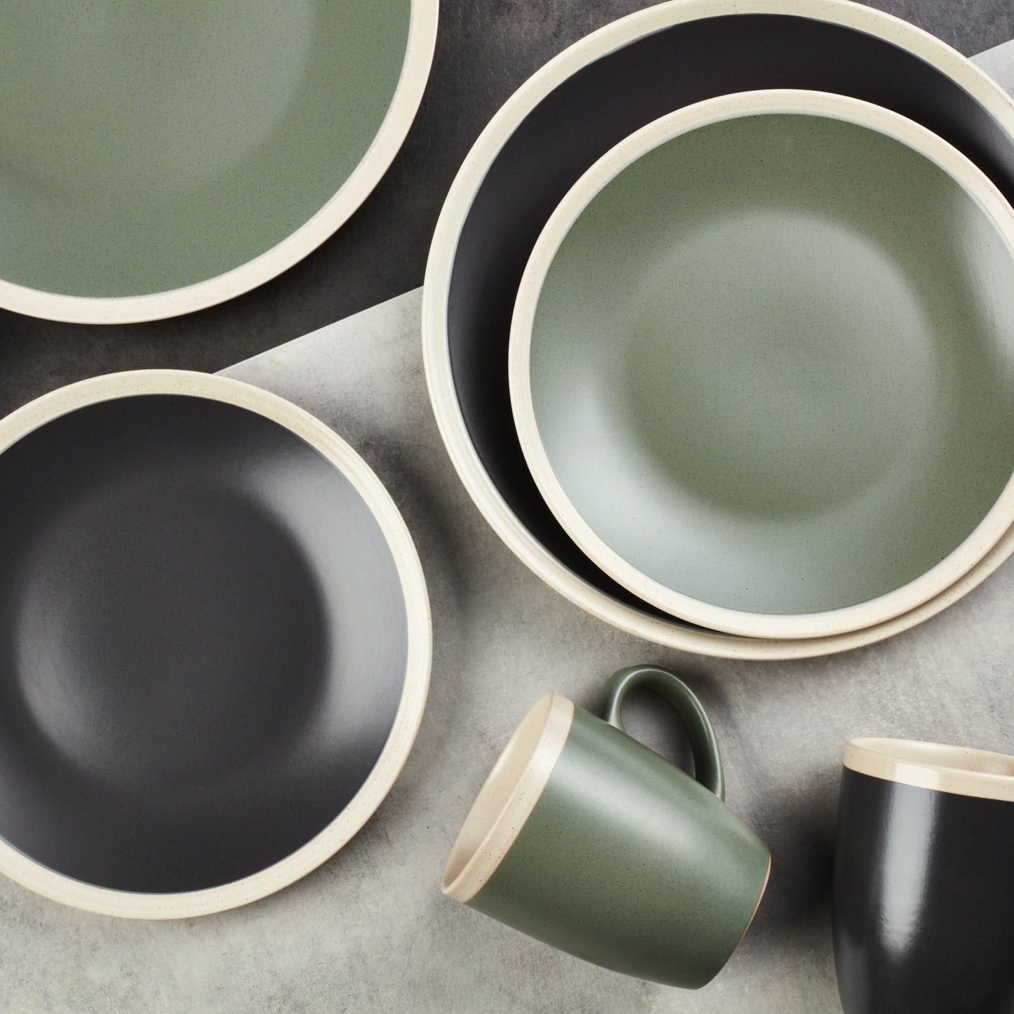Serenity Stoneware Dinnerware Set - Green And Cream