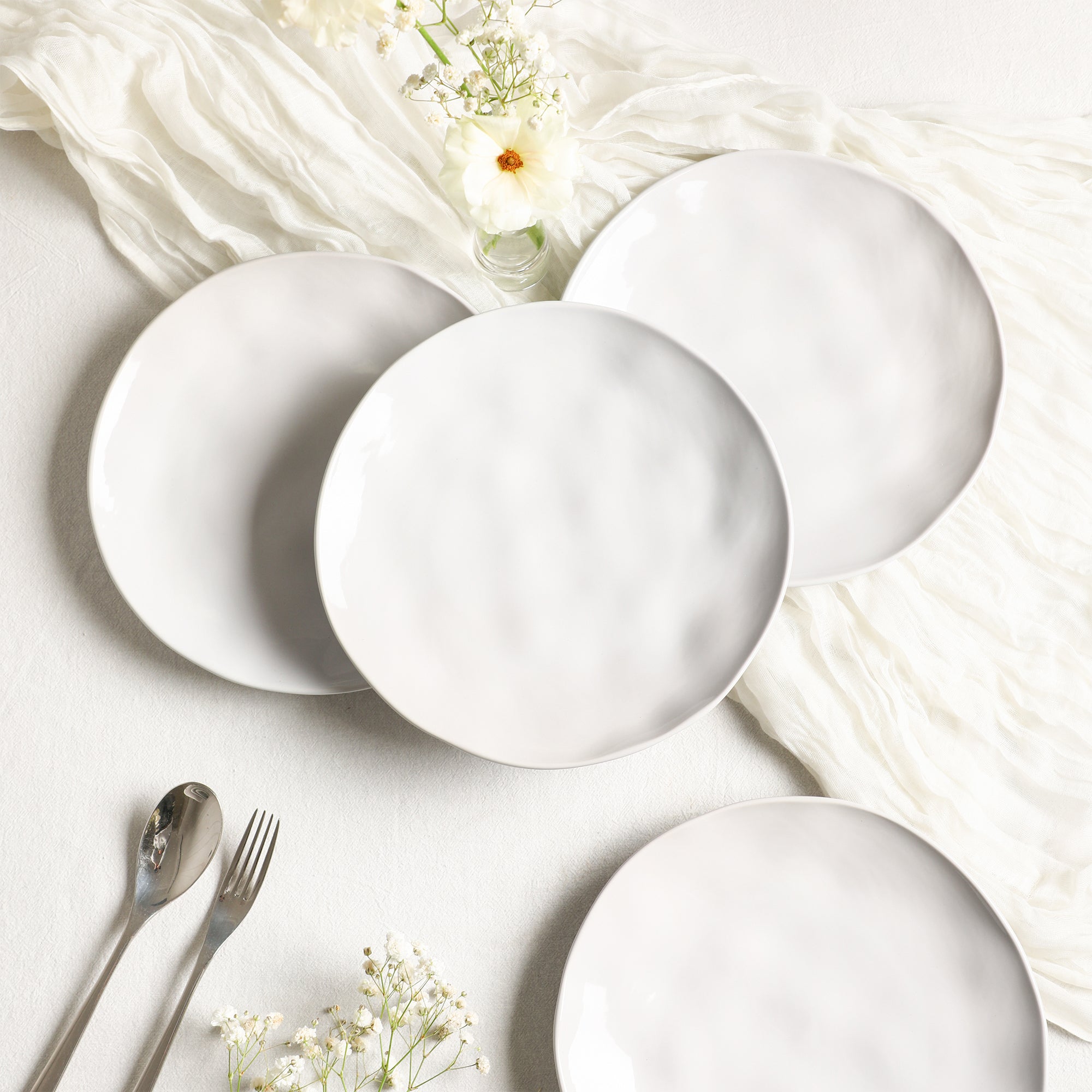 Harper Stoneware Dinnerware Set with Cereal and Pasta Bowls - White