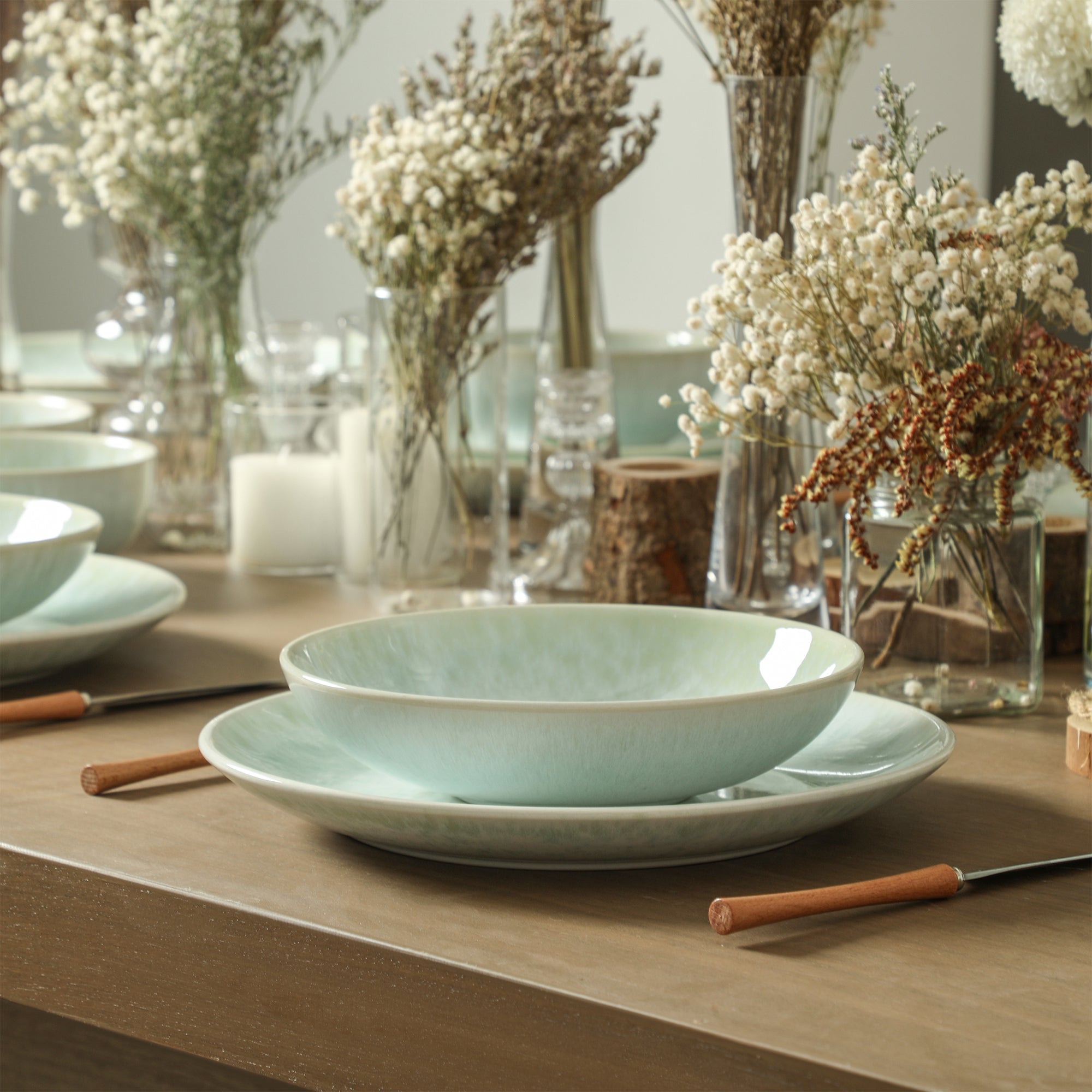 Riley Stoneware Pasta Bowl Set - Seafoam