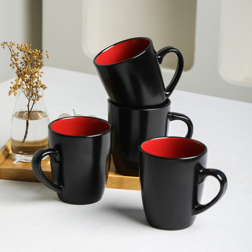 Albie Stoneware Dinnerware Set with Pasta Bowls - Red And Black