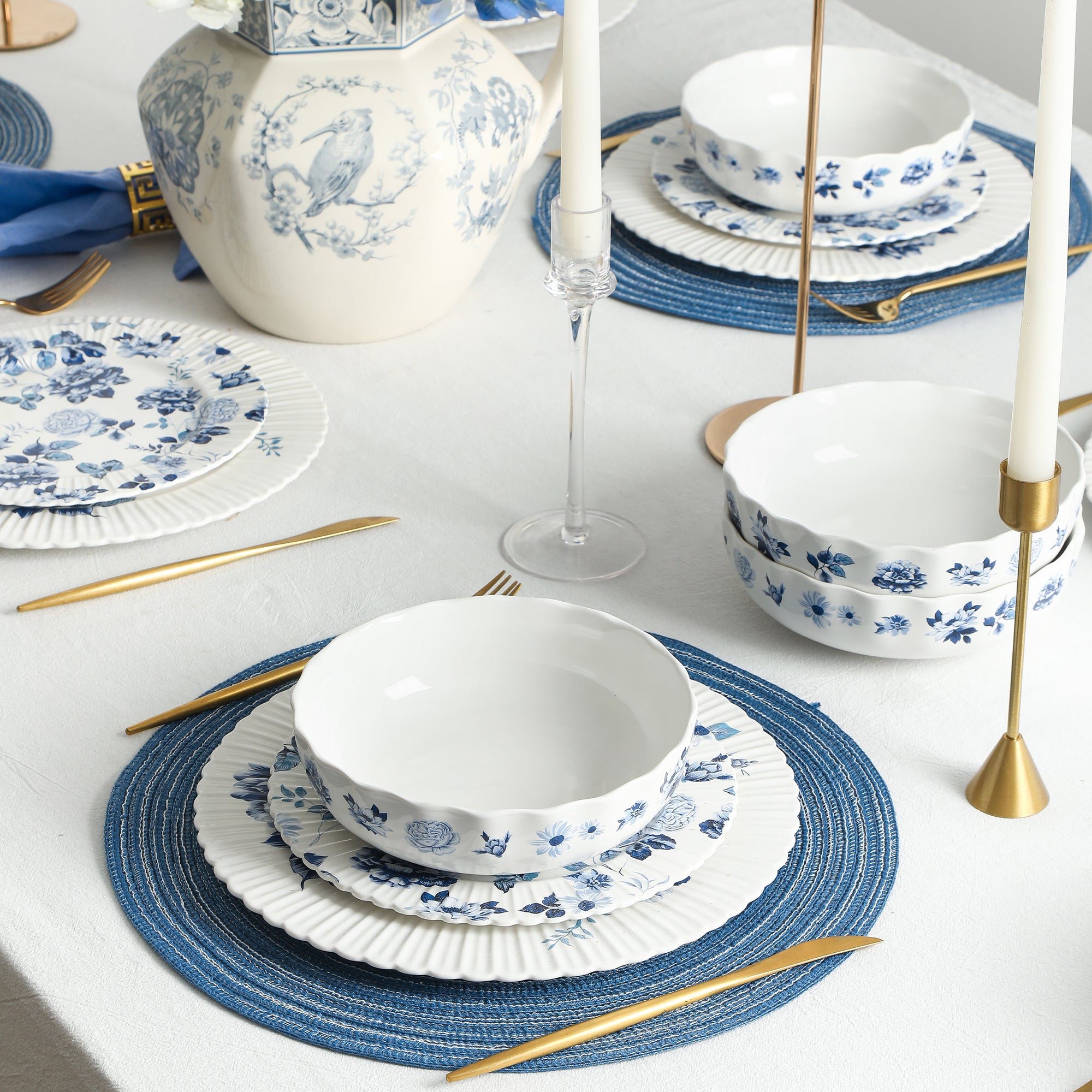 Fiore New Bone China Salad Plate Set - Blue