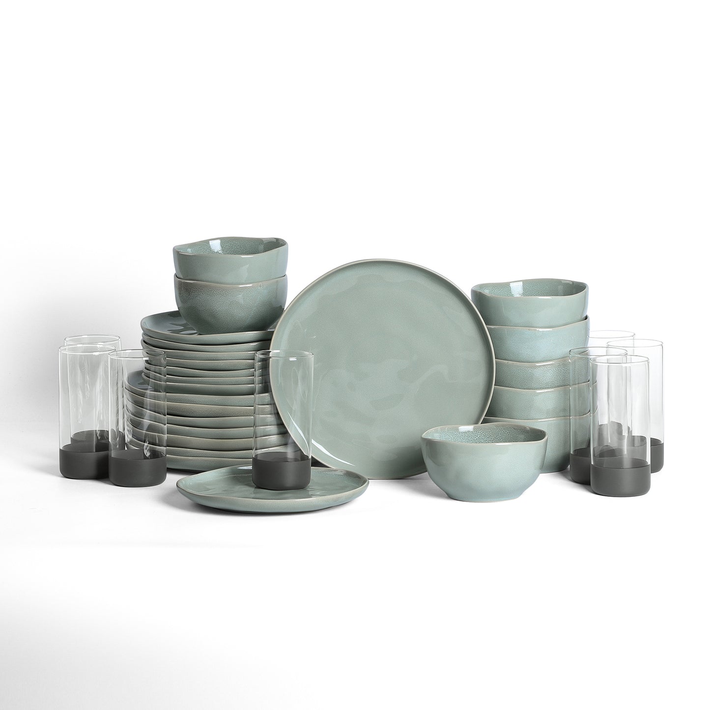 Stone Lain Mirella Stoneware 16-Piece Dinnerware Set, Includes Glasses, Blue