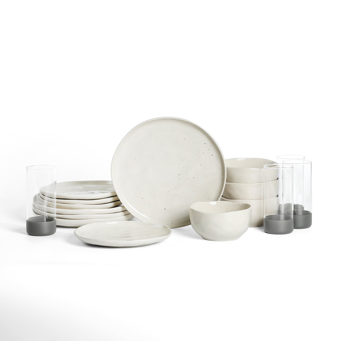 Stone Lain Mirella Stoneware 16-Piece Dinnerware Set, Includes Glasses, Blue