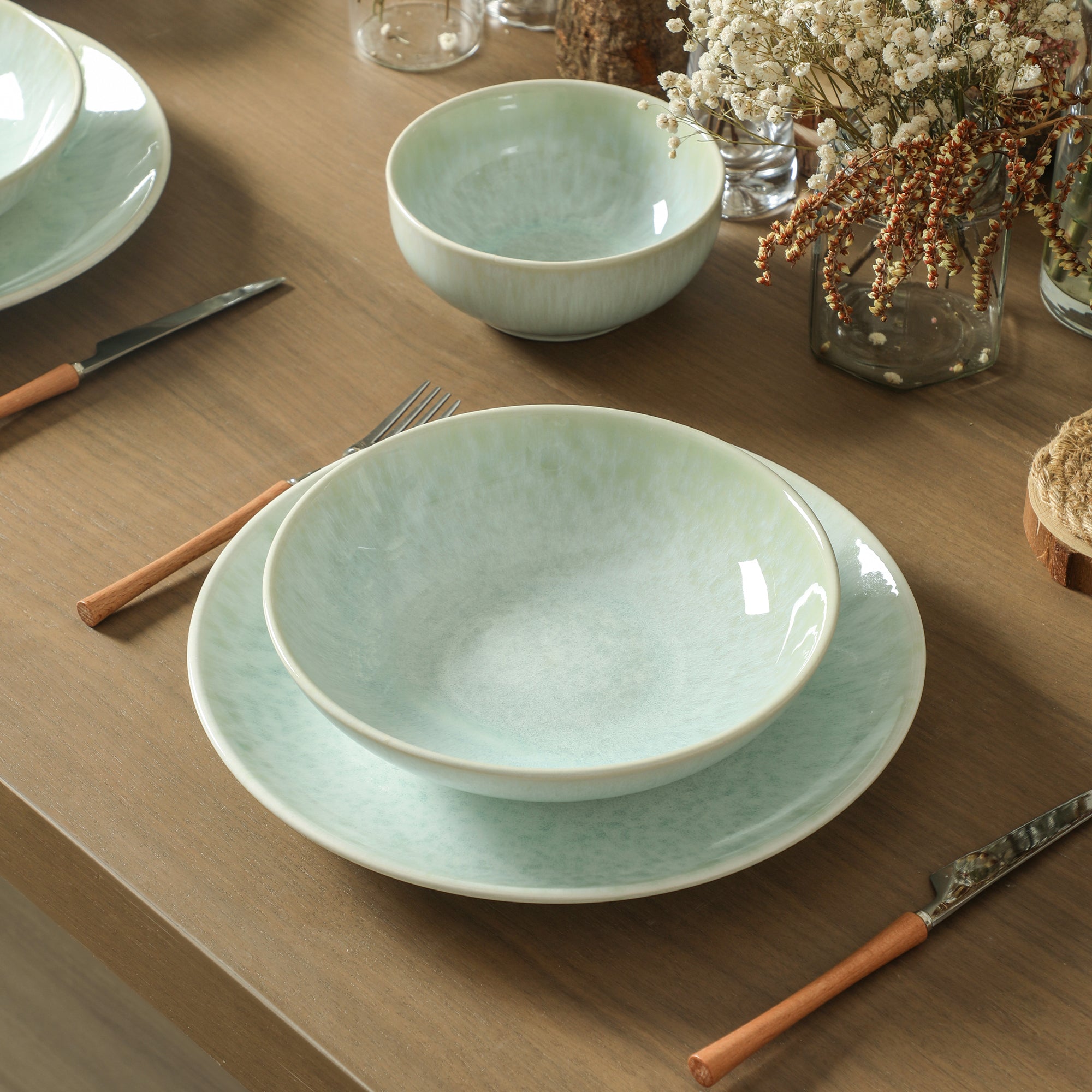 Riley Stoneware Pasta Bowl Set - Seafoam
