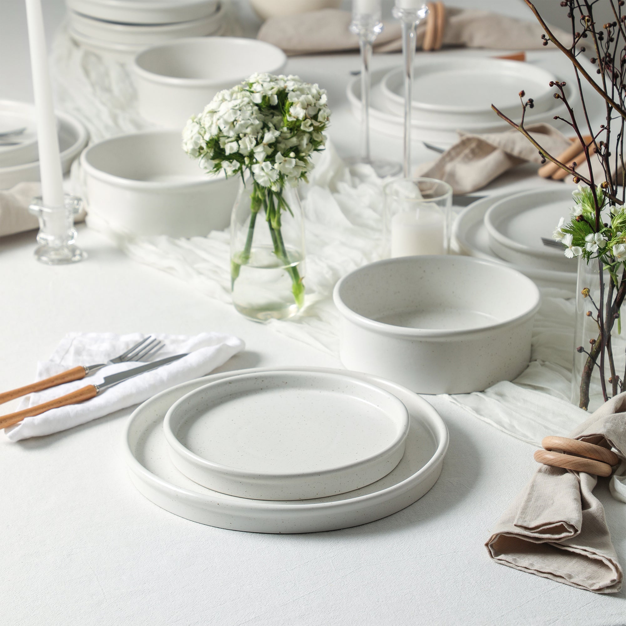Roscoe Stoneware Dinnerware Set - White Speckled