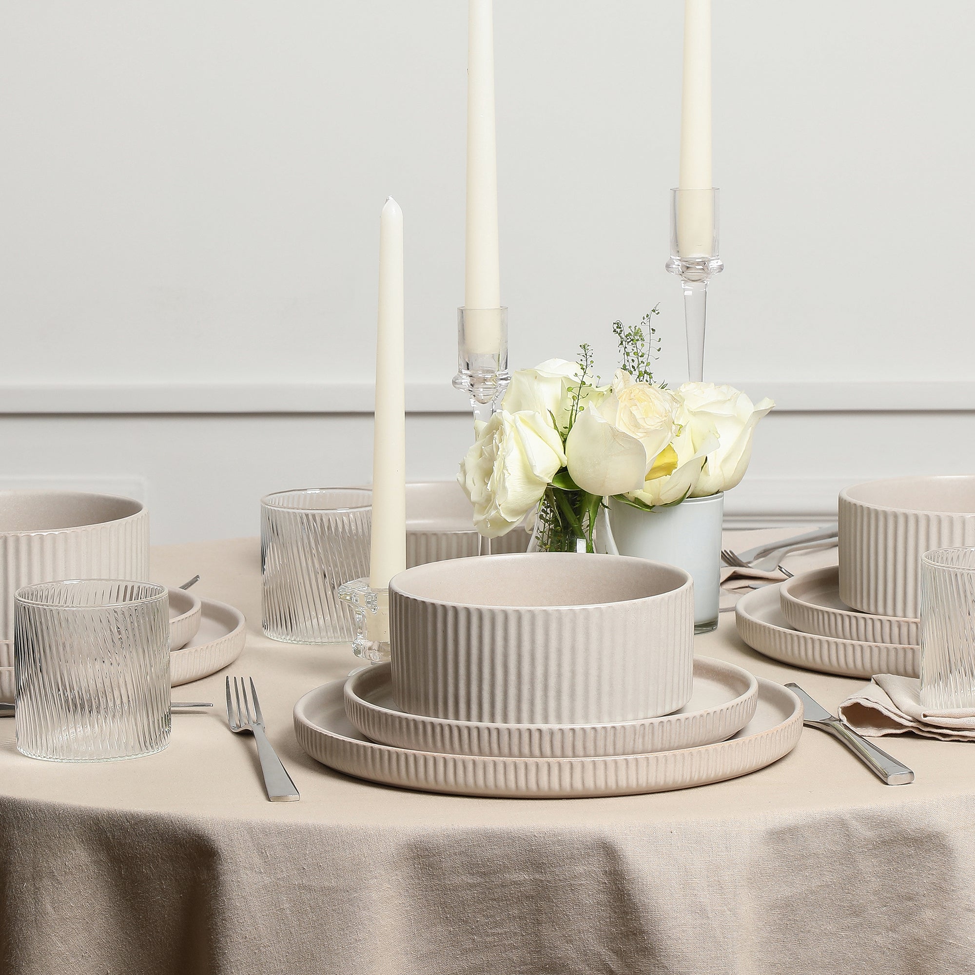 Haven Stoneware Dinnerware with Cereal Bowl Set - Beige