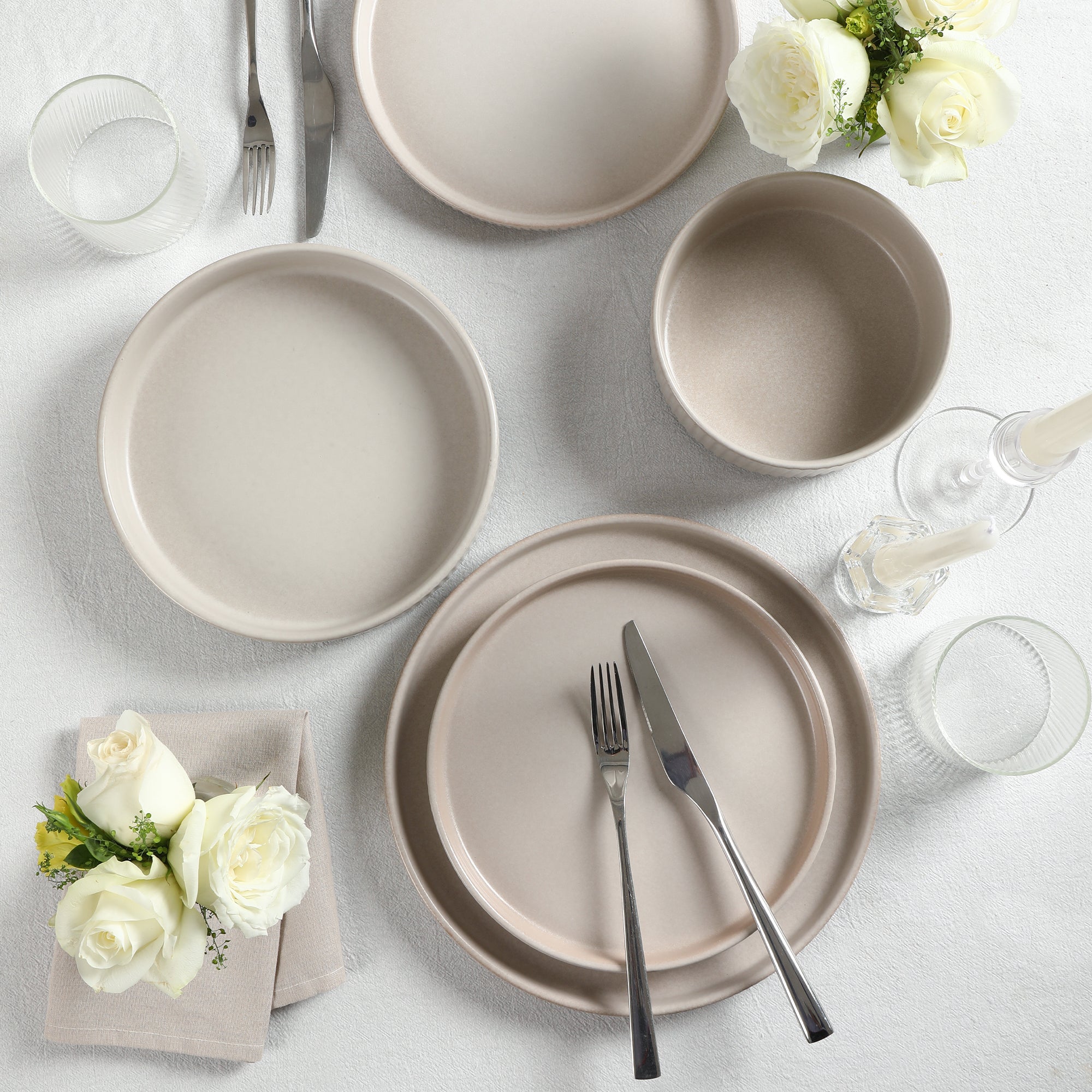 Haven Stoneware Dinnerware with Cereal Bowl Set - Beige