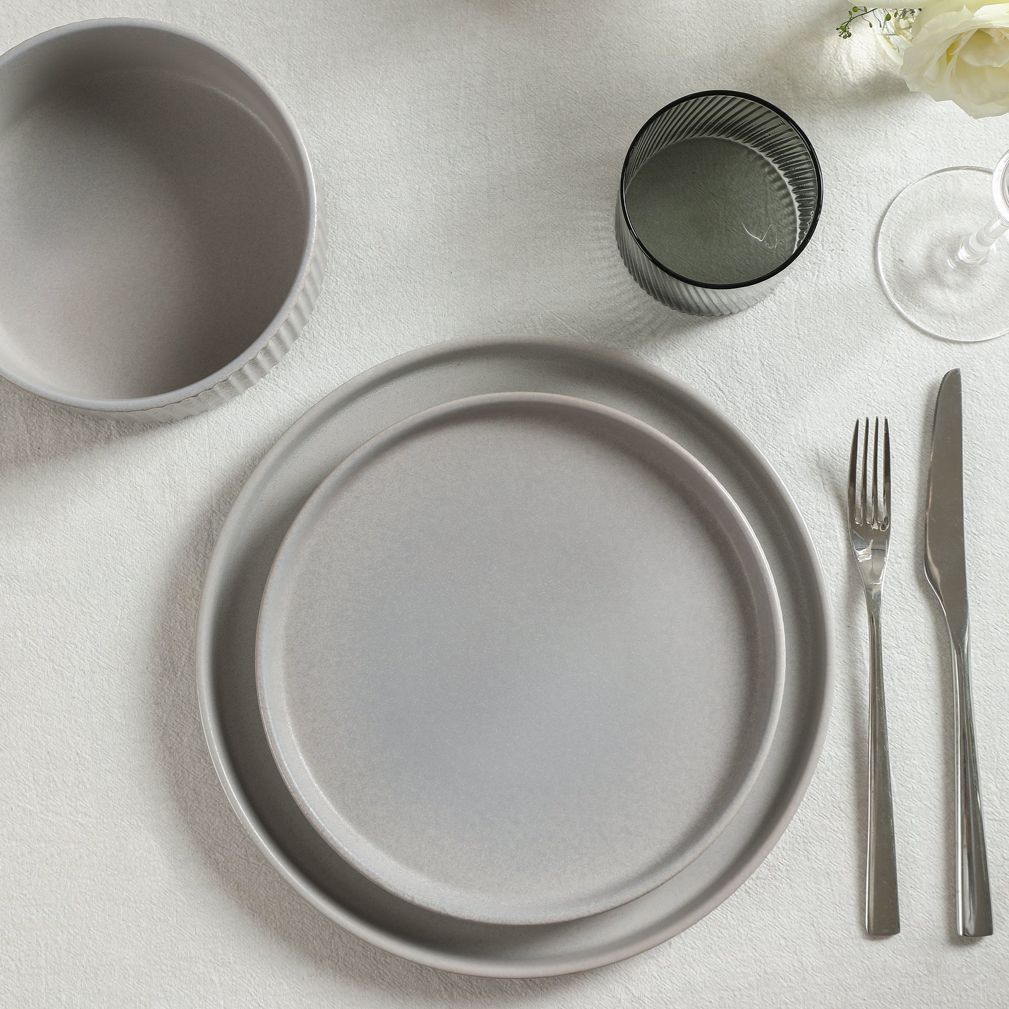 Haven Stoneware Dinnerware with Cereal Bowl Set - Grey