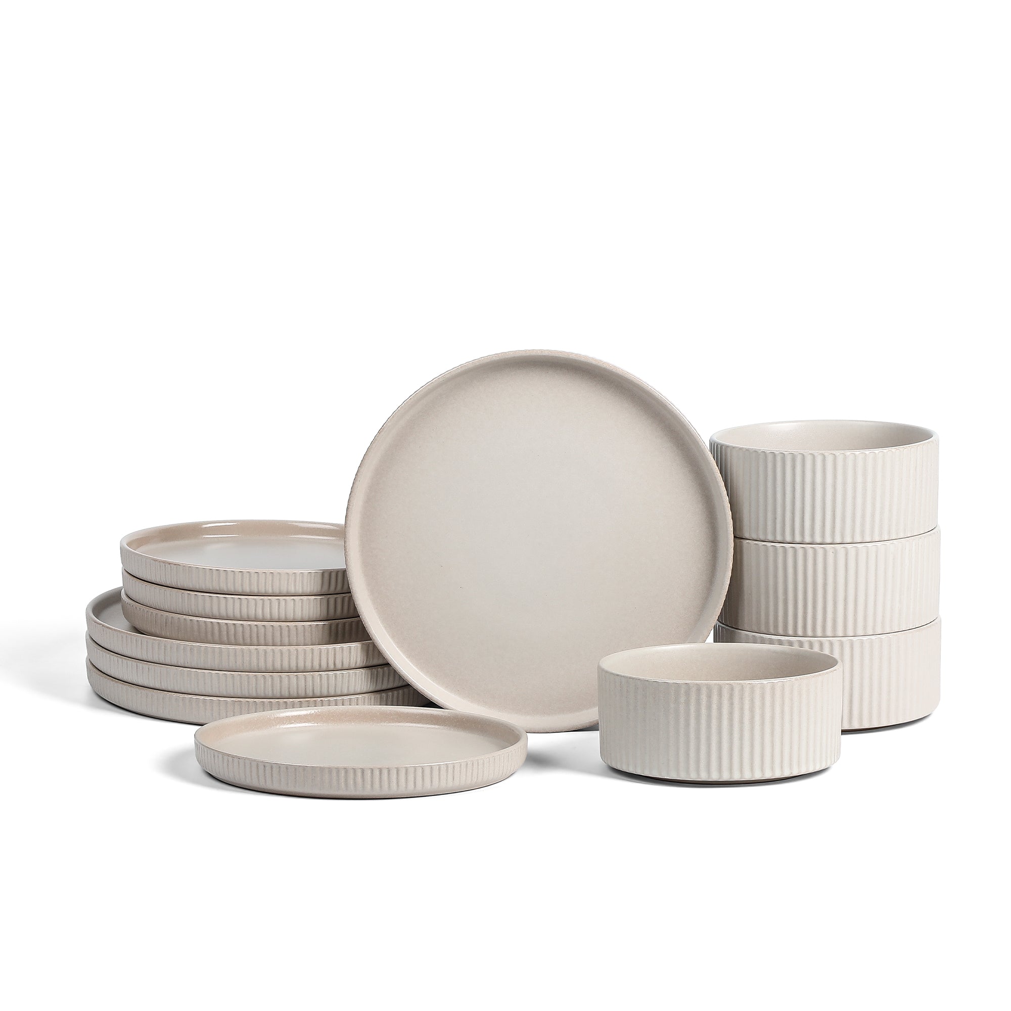 Haven Stoneware Dinnerware with Cereal Bowl Set - Beige