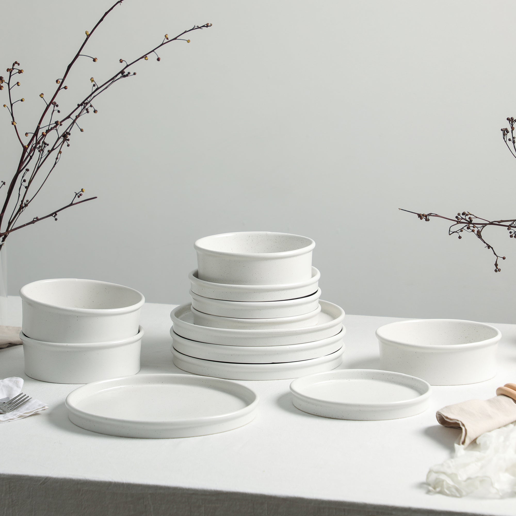 Roscoe Stoneware Dinnerware Set - White Speckled