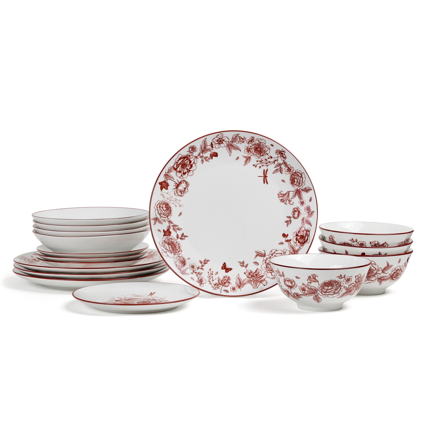 Esme Porcelain Dinnerware Set - Red