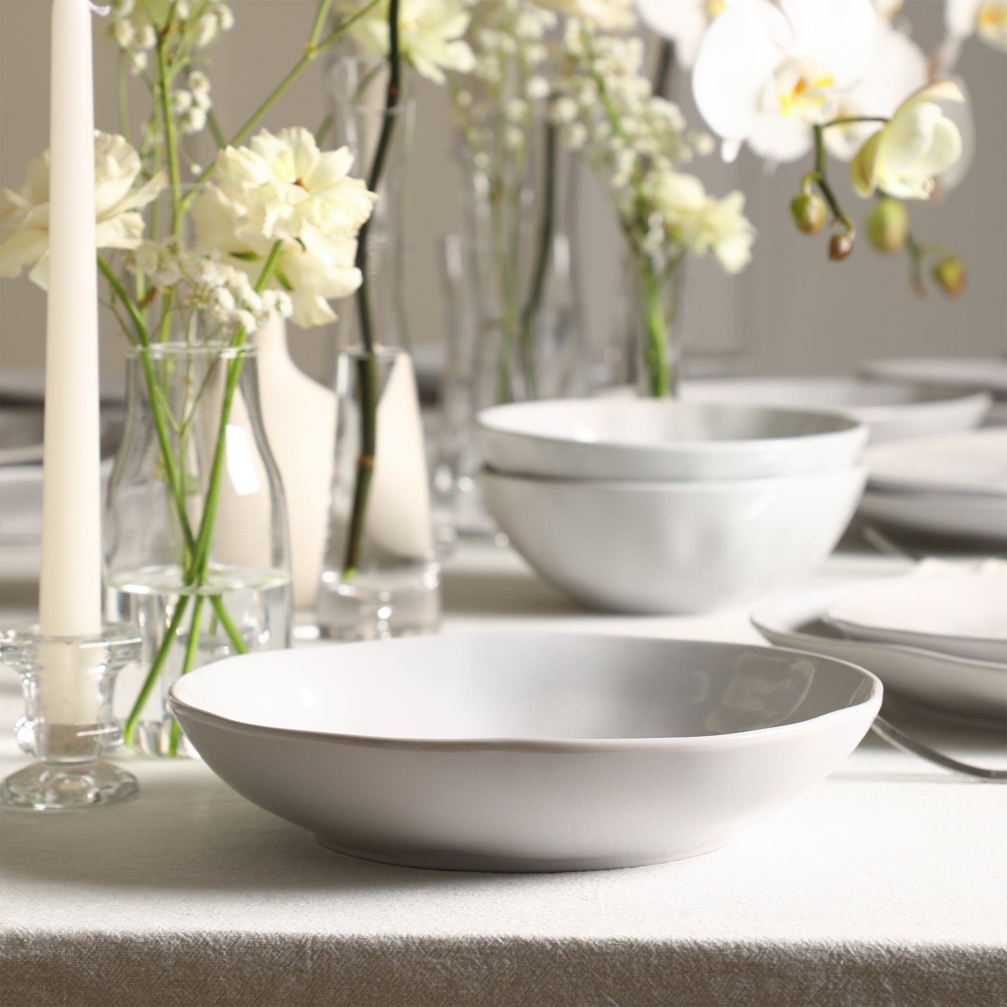 Harper Stoneware Dinnerware Set with Cereal and Pasta Bowls - White