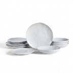 Harper Stoneware Dinnerware Set with Pasta Bowls - White