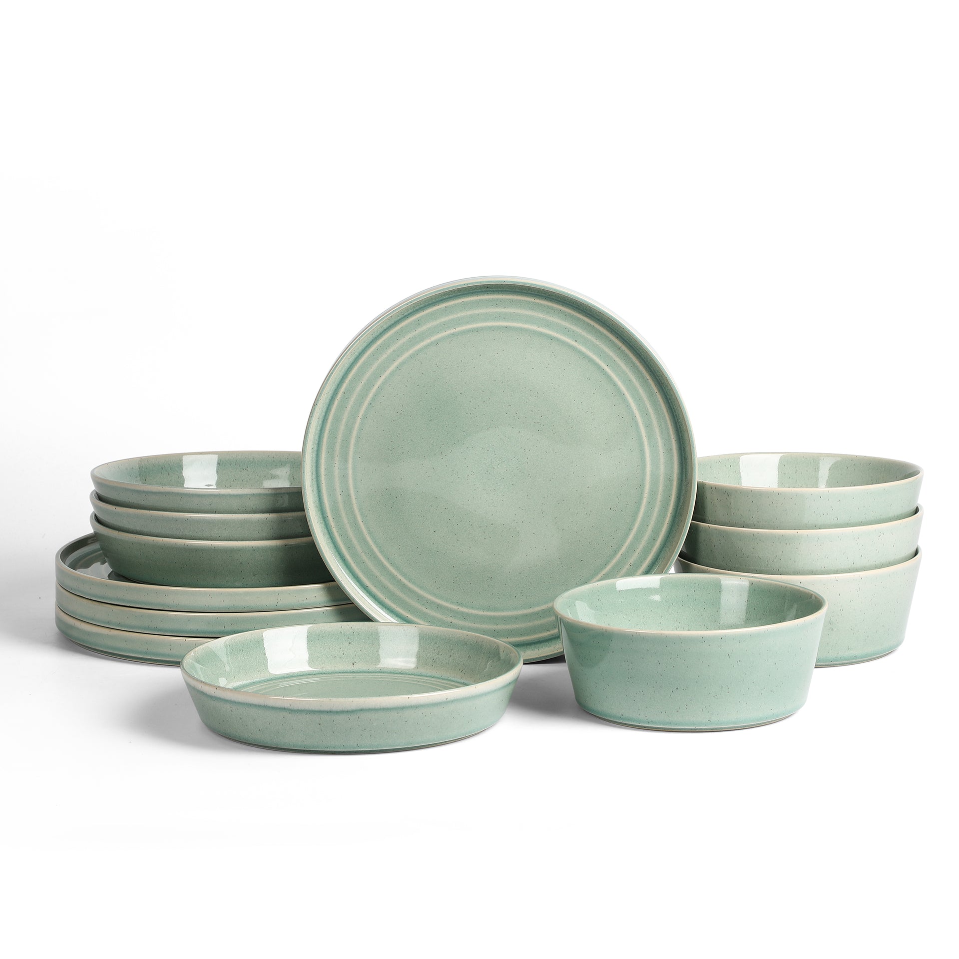 Claire Stoneware Dinnerware Set - Green - Service for 8