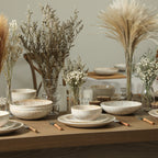 Riley Stoneware Dinnerware Set with Pasta Bowls - Sand