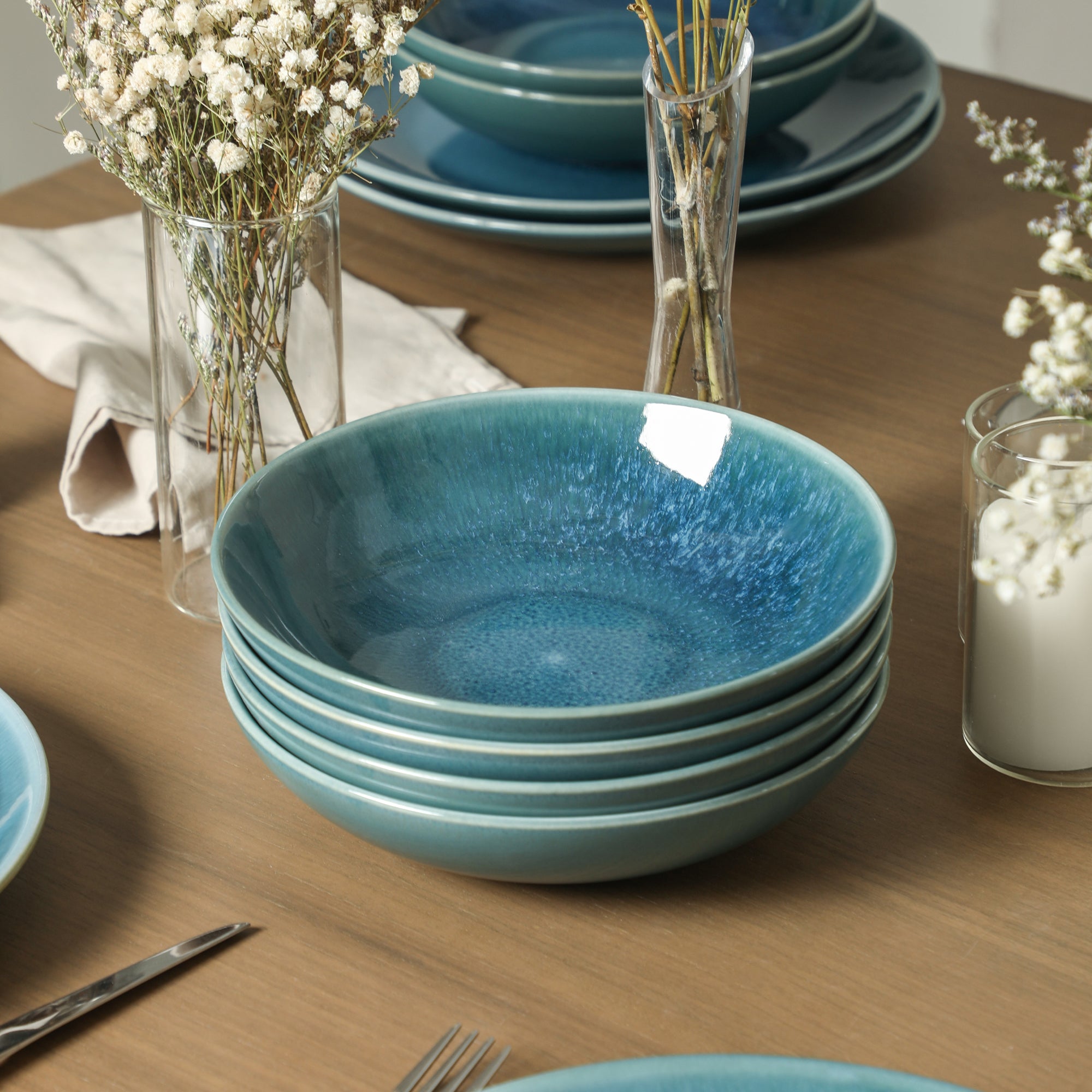 Riley Stoneware Pasta Bowl Set - Blue