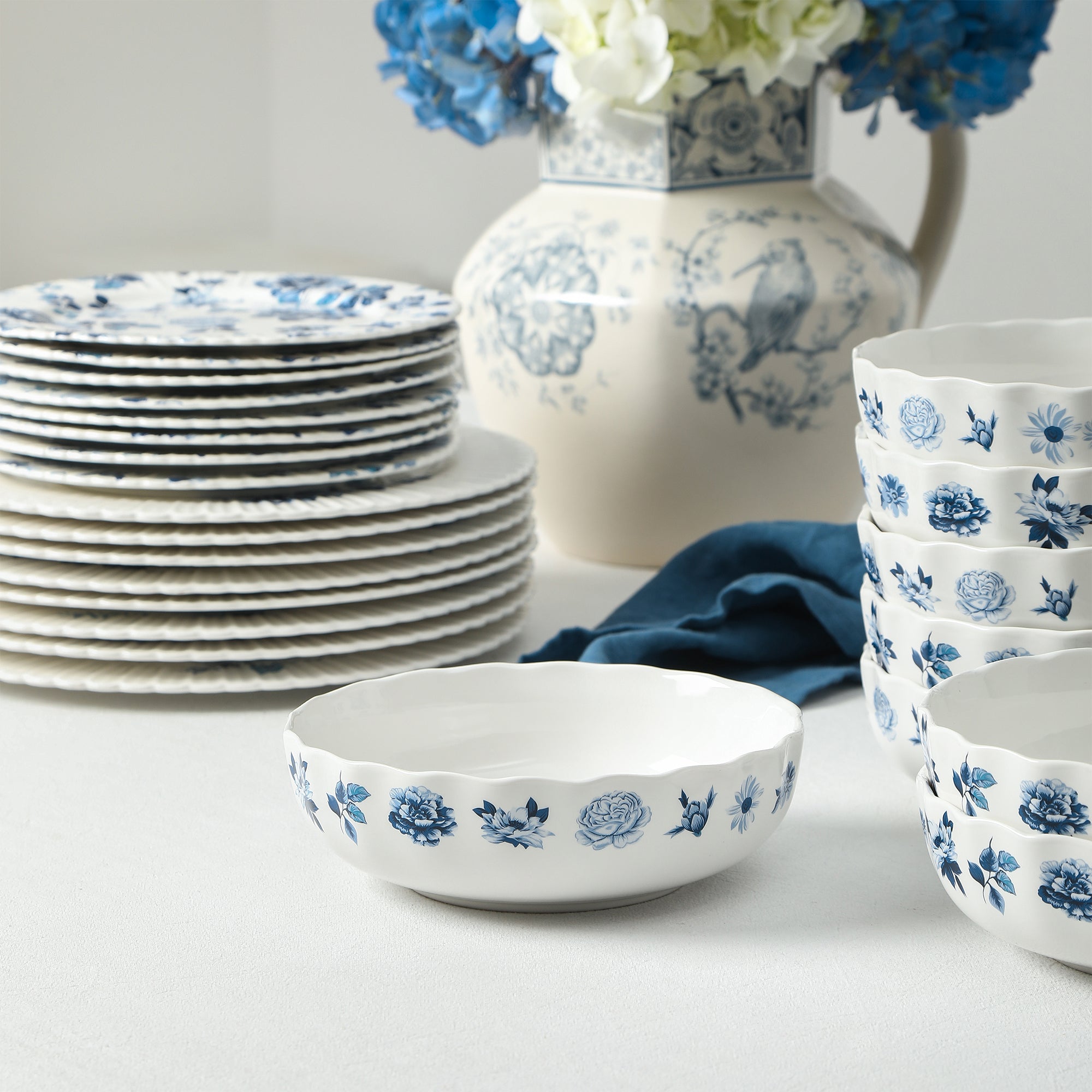 Fiore New Bone China Pasta Bowl Set - Blue
