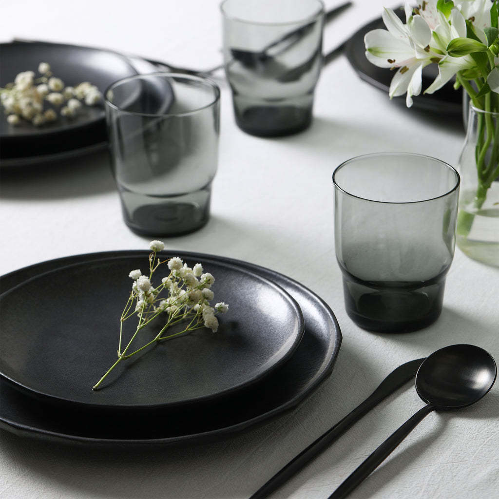 Rio Stoneware Dinnerware Set with Glassware - Black