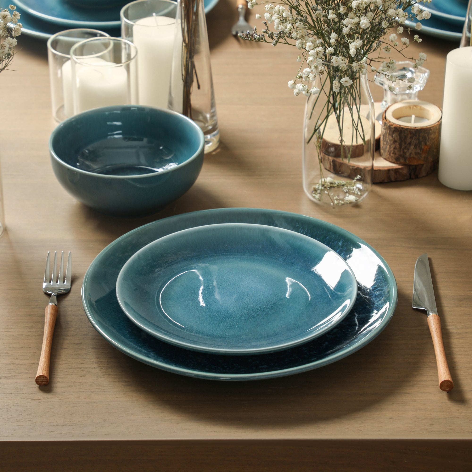 Riley Stoneware Dinnerware Set - Blue