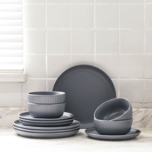 Logan Stoneware Dinnerware Set - Grey