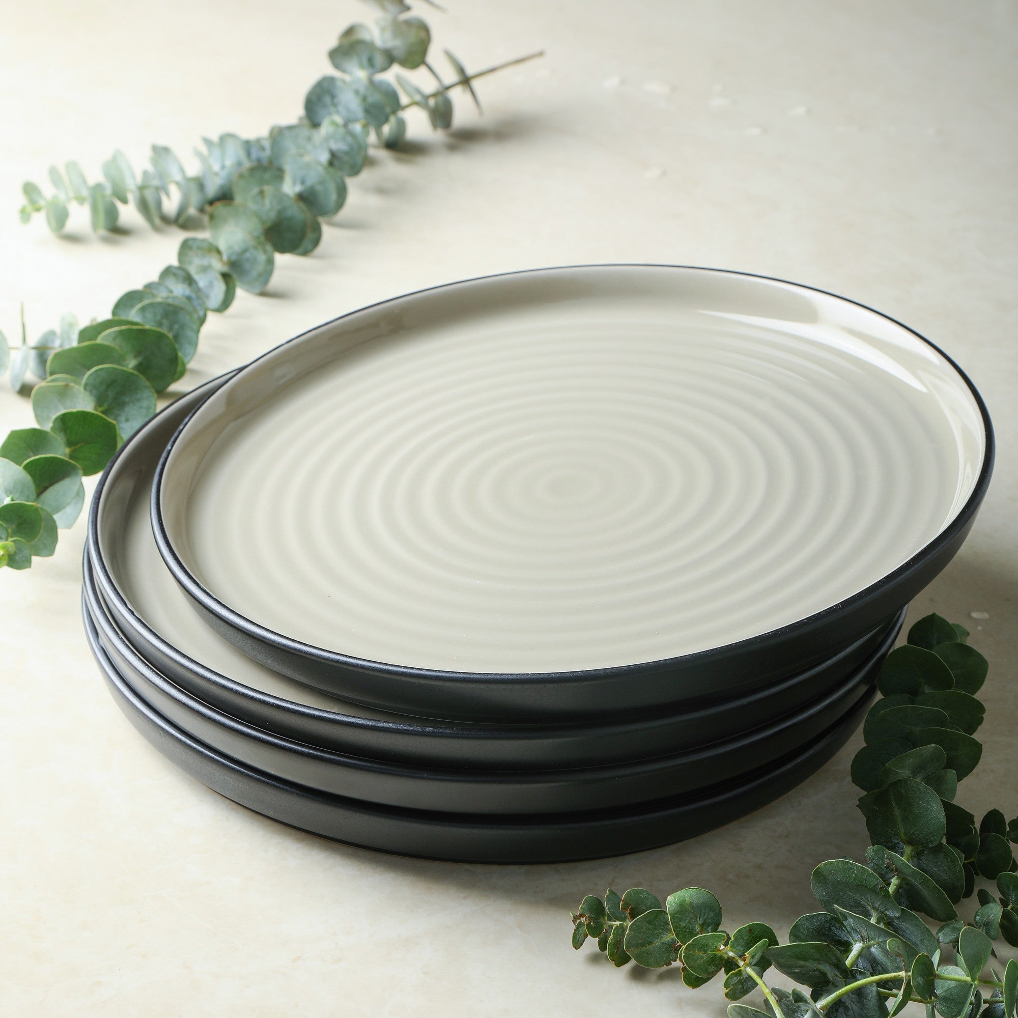 Elica Stoneware Dinnerware Set - Beige And Black