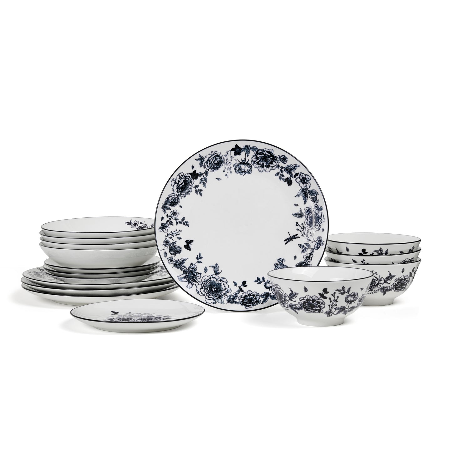 Esme Porcelain Dinnerware Set - Black