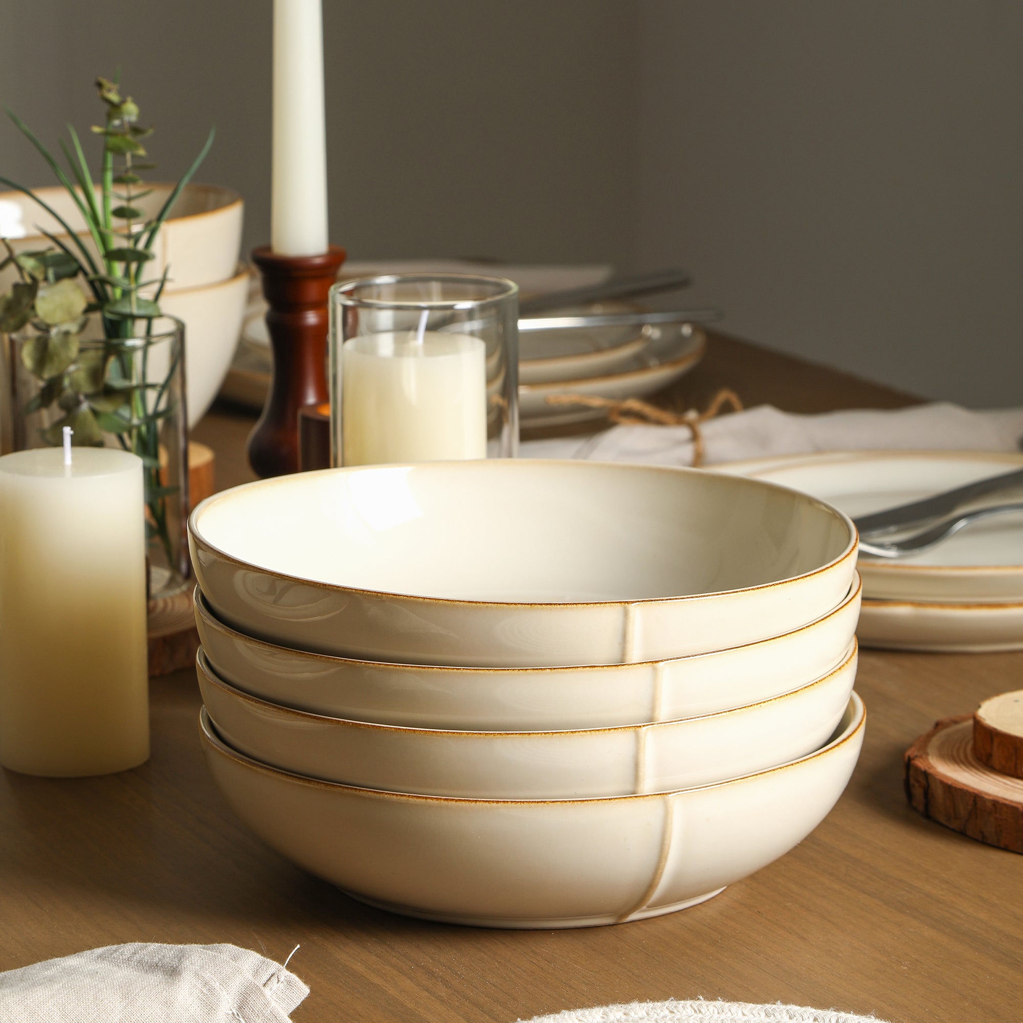 Infinity Stoneware Pasta Bowl Set - Beige