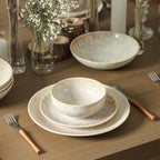 Riley Stoneware Dinnerware Set with Pasta Bowls - Sand