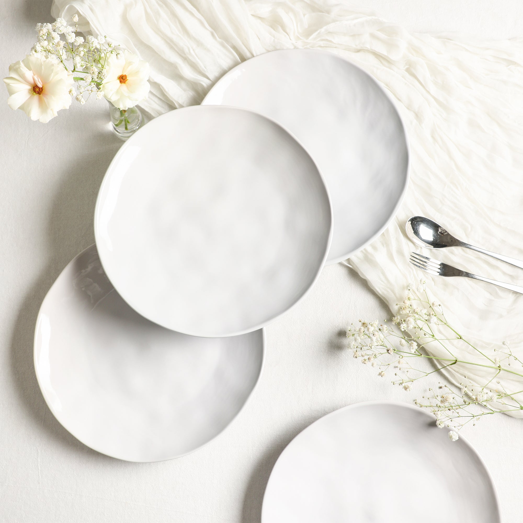 Harper Stoneware Dinnerware Set with Pasta Bowls - White