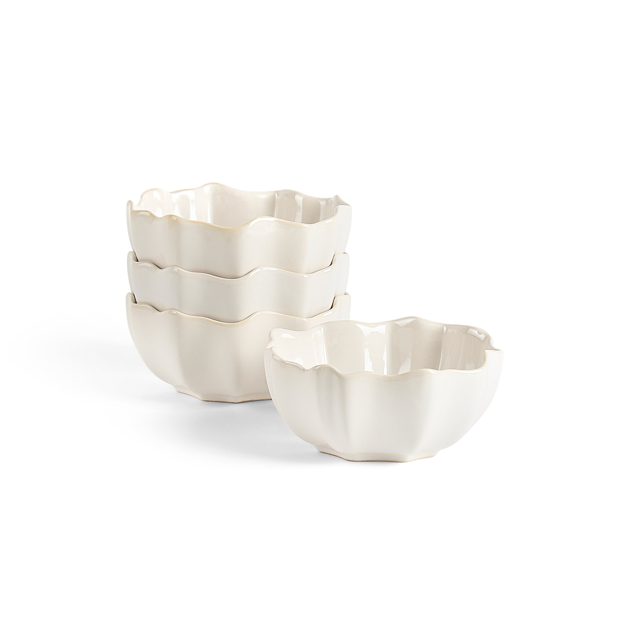 Lotus Stoneware Bowl Set - White