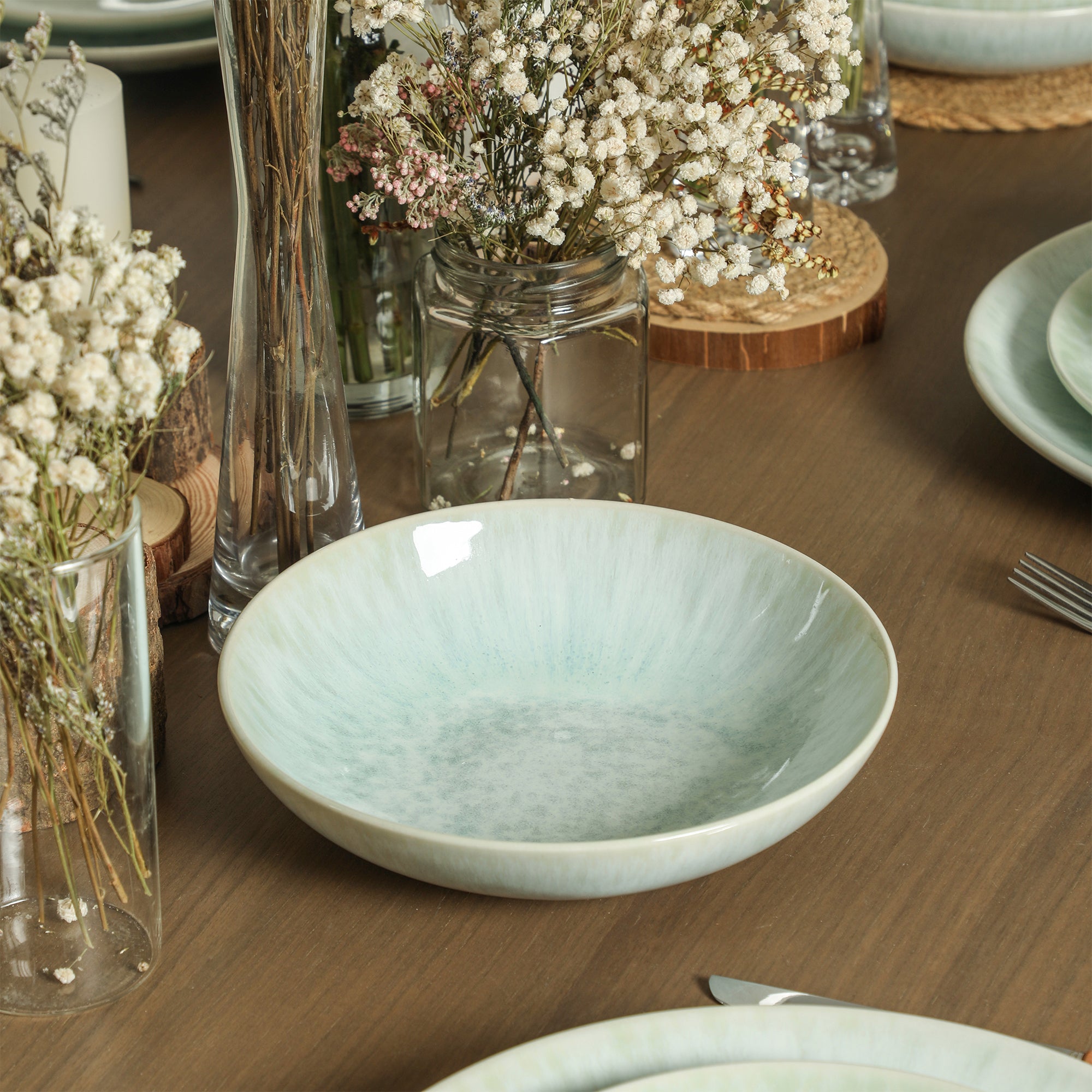 Riley Stoneware Pasta Bowl Set - Seafoam