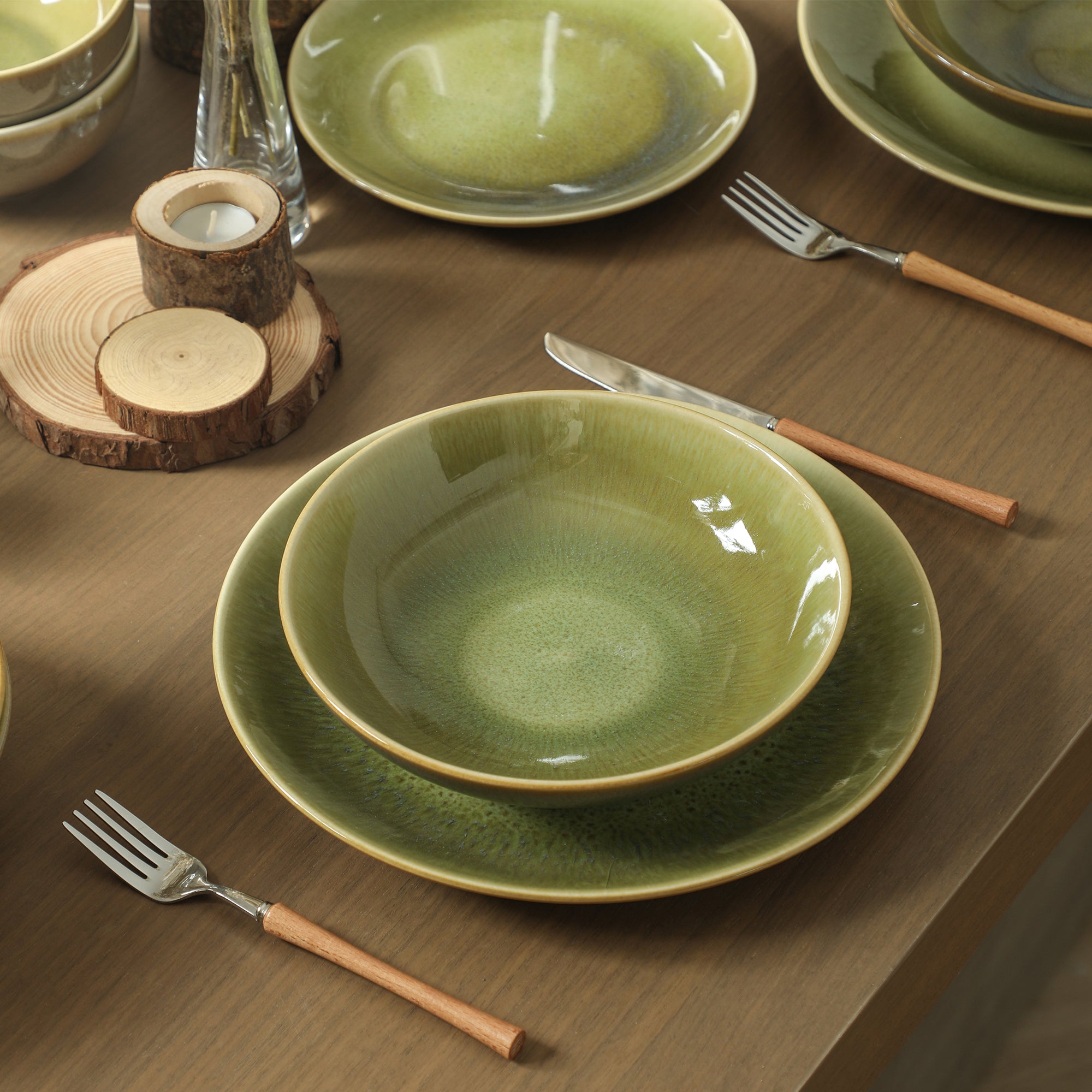 Riley Stoneware Pasta Bowl Set - Green and Blue