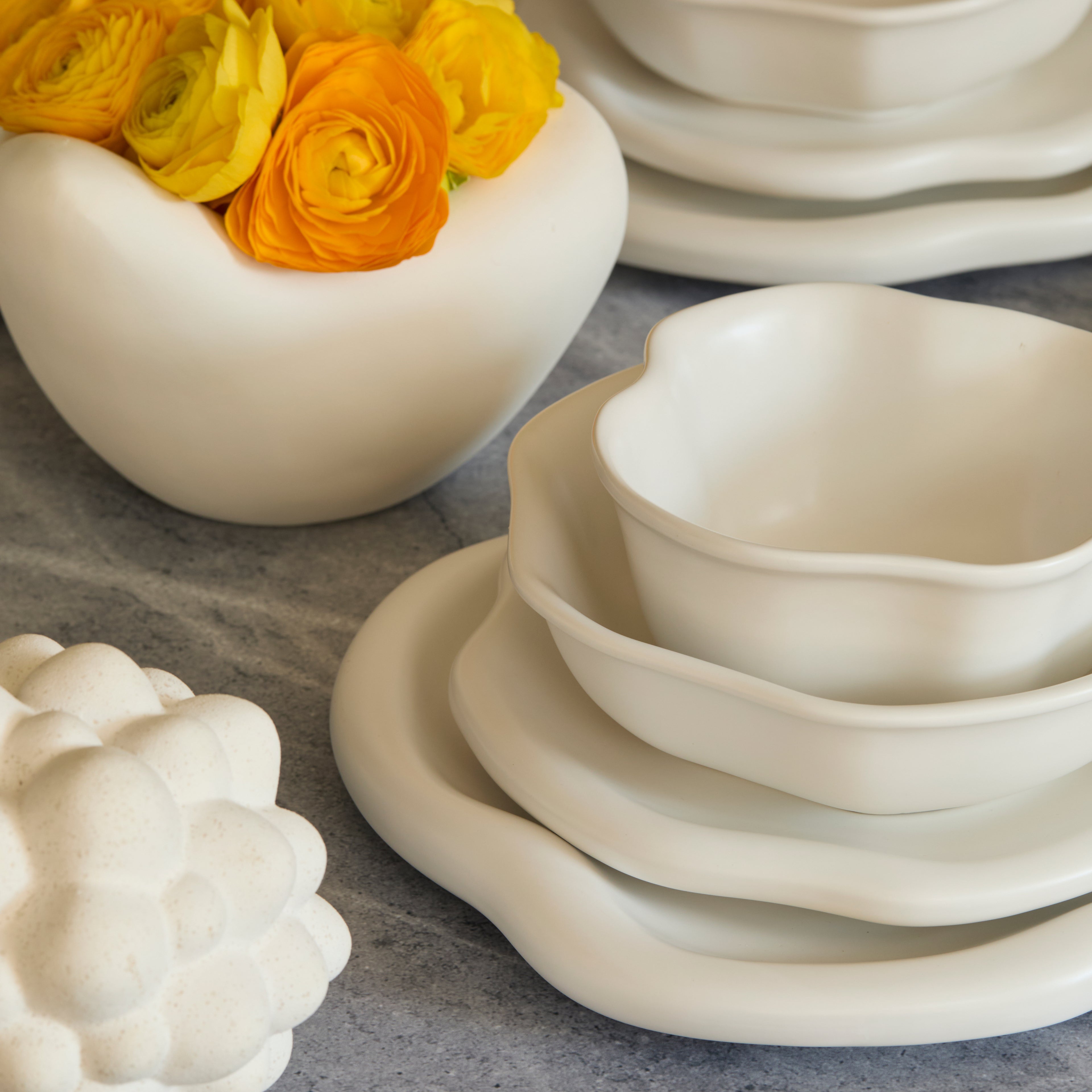 Amorphous Stoneware Dinnerware Set - White