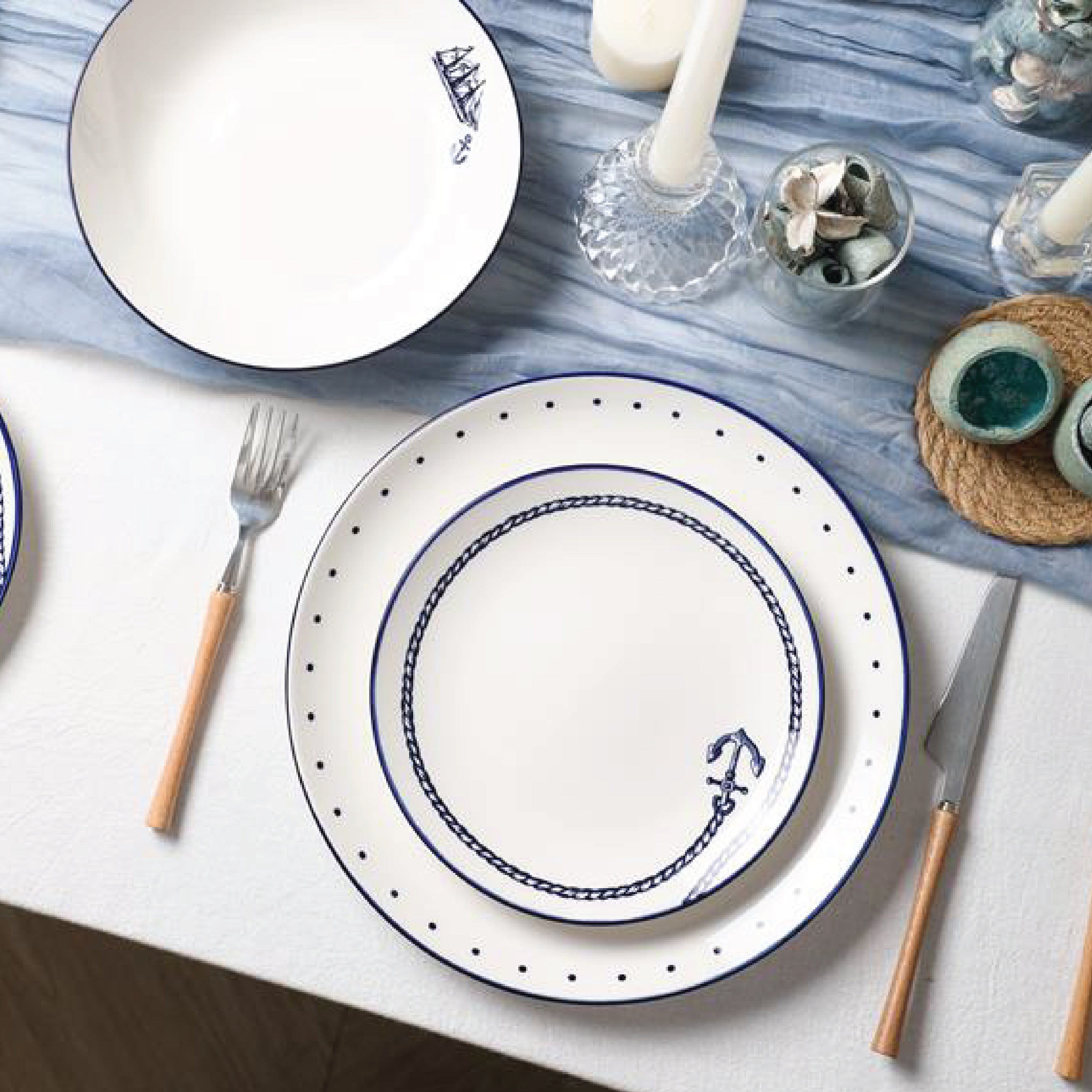 Knox Porcelain Dinnerware Set - Blue