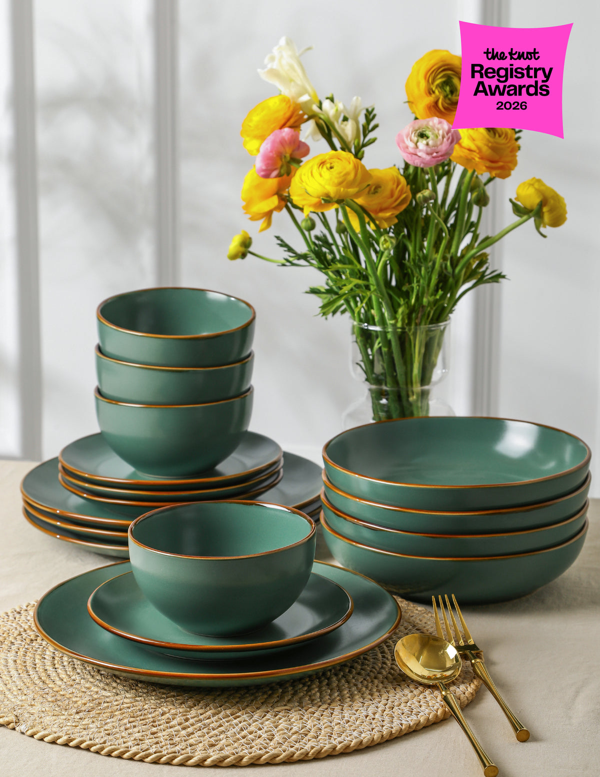 Brasa Stoneware Dinnerware Set - Green