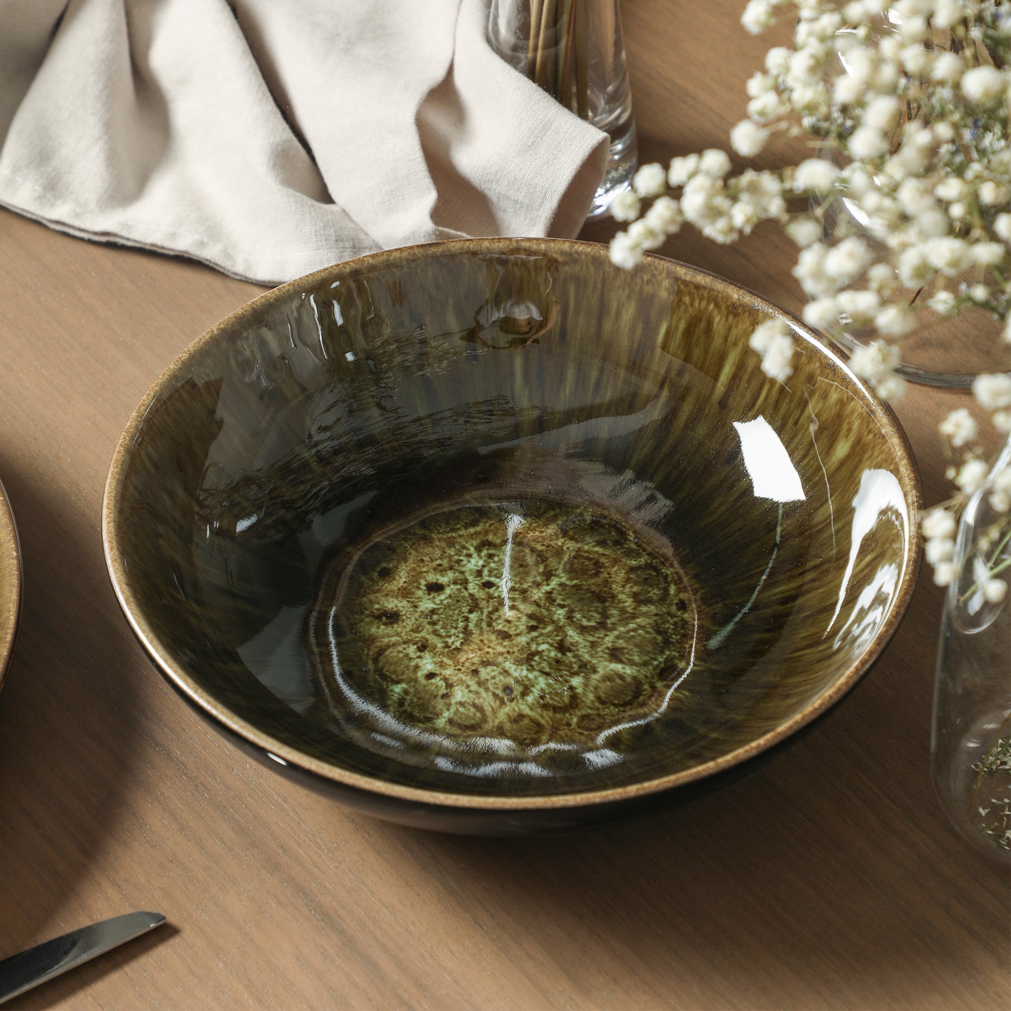 Riley Stoneware Pasta Bowl Set - Black and Green
