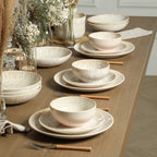 Riley Stoneware Dinnerware Set with Pasta Bowls - Sand