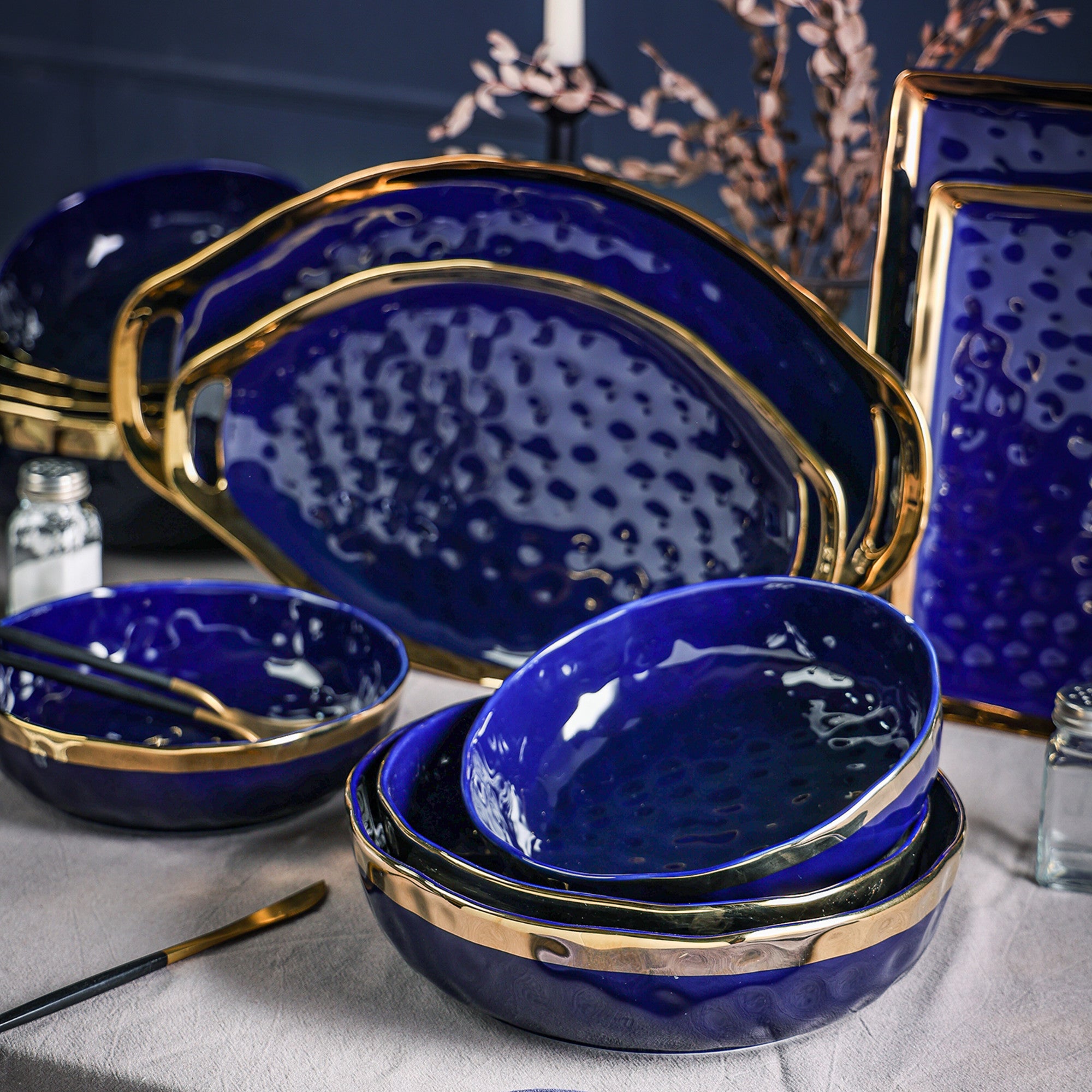 Florian Porcelain Service Bowl Set - Blue