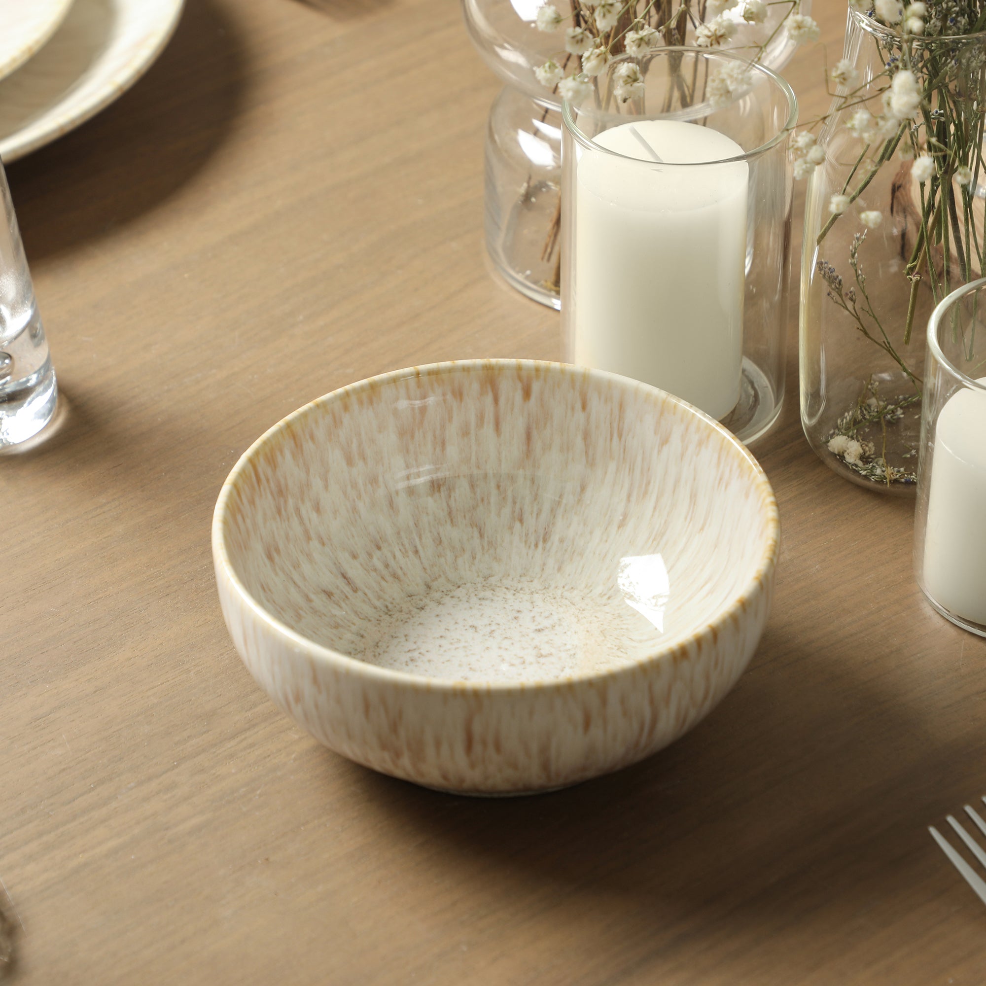 Riley Stoneware Dinnerware Set with Pasta Bowls - Sand