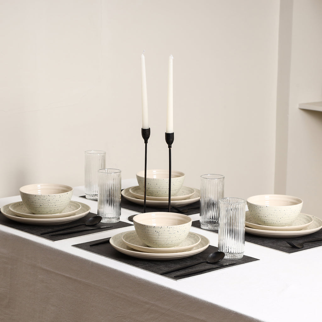 Stone Lain Dua Stoneware 16-Piece Dinnerware Set, Includes Glassware, White
