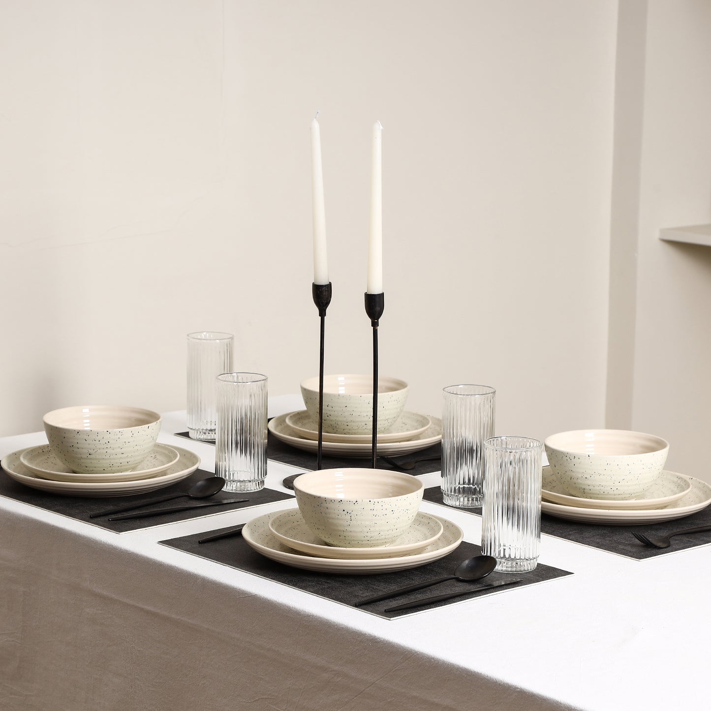 Stone Lain Dua Stoneware 16-Piece Dinnerware Set, Includes Glassware, White