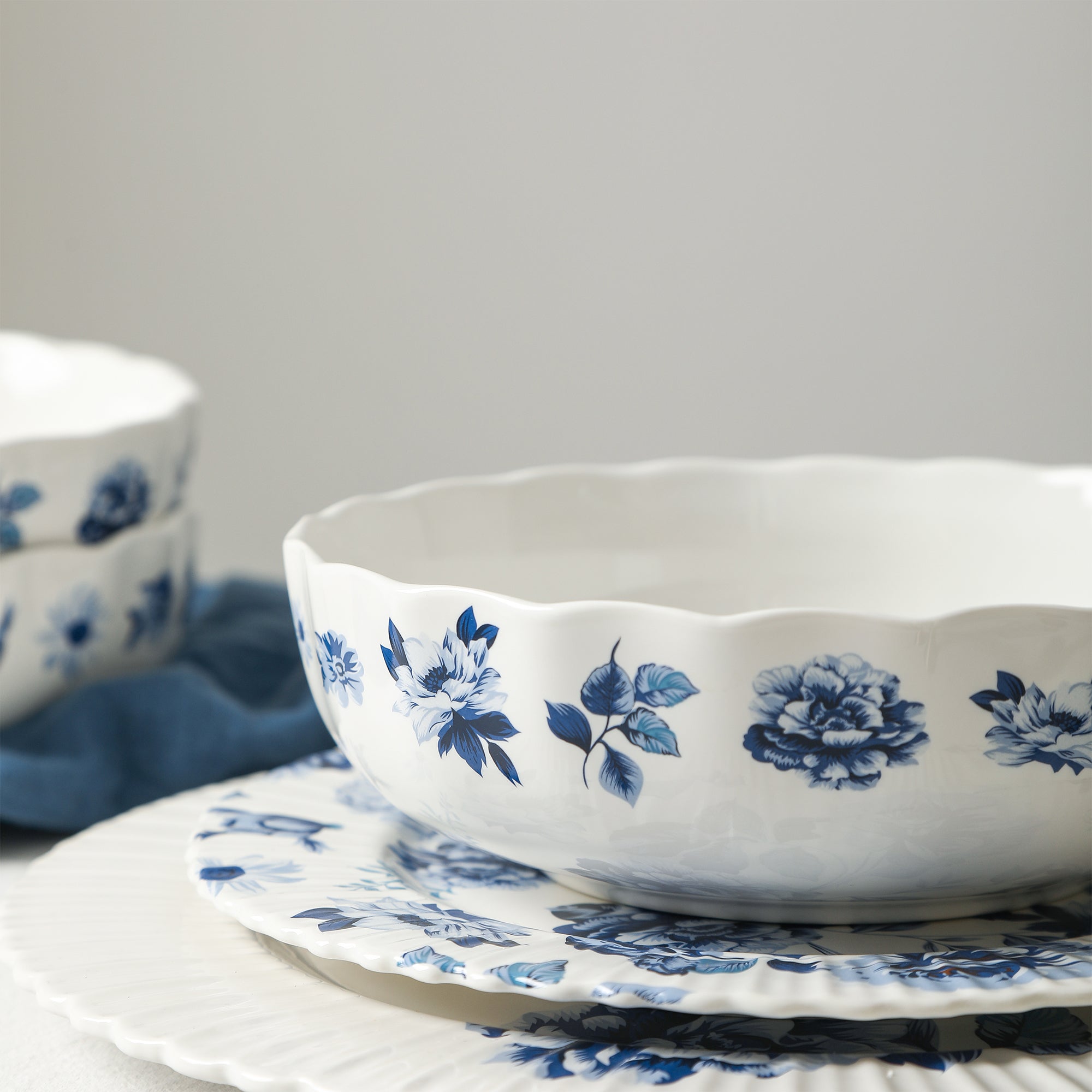 Fiore New Bone China Pasta Bowl Set - Blue