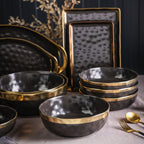 Florian Porcelain Service Bowl Set - Black