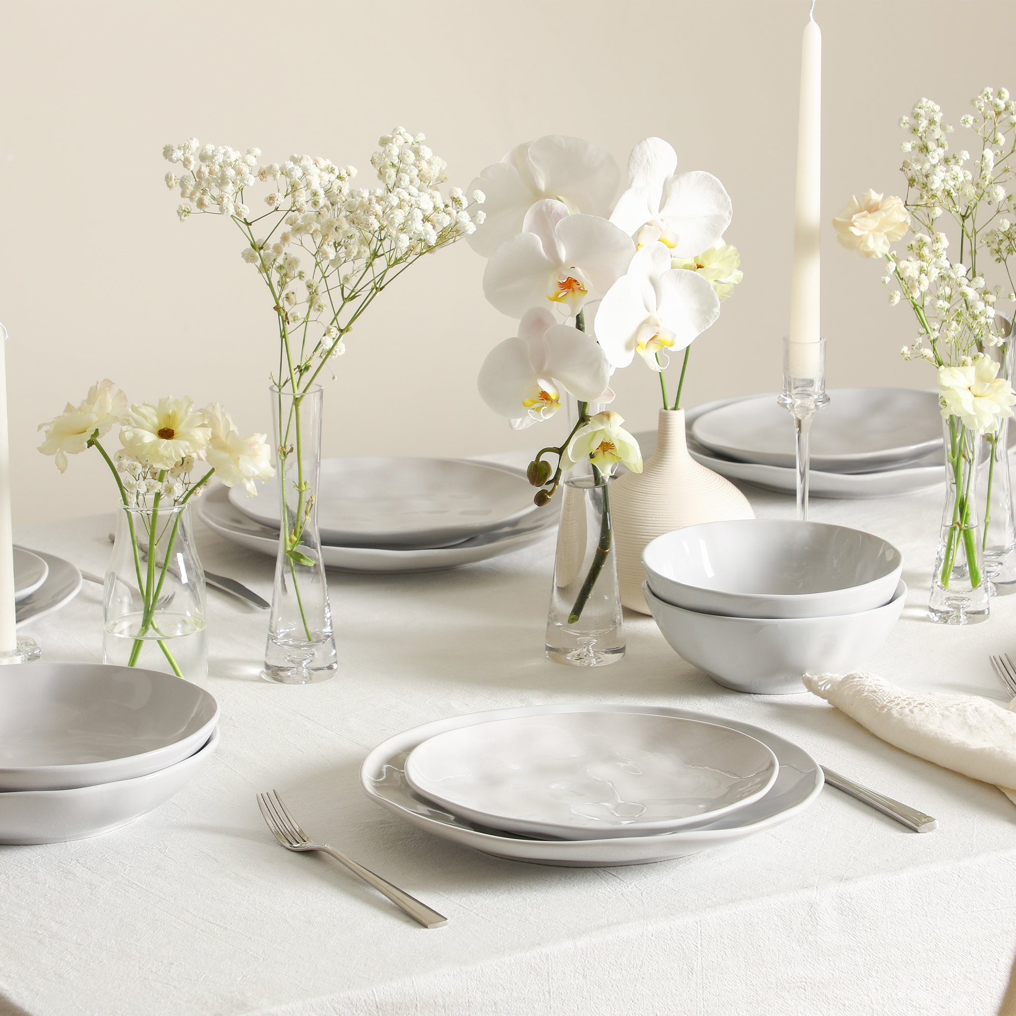 Harper Stoneware Dinnerware Set with Cereal and Pasta Bowls - White