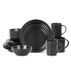 Orbit Stoneware Dinnerware Set with Cereal Bowls and Mugs - Charcoal