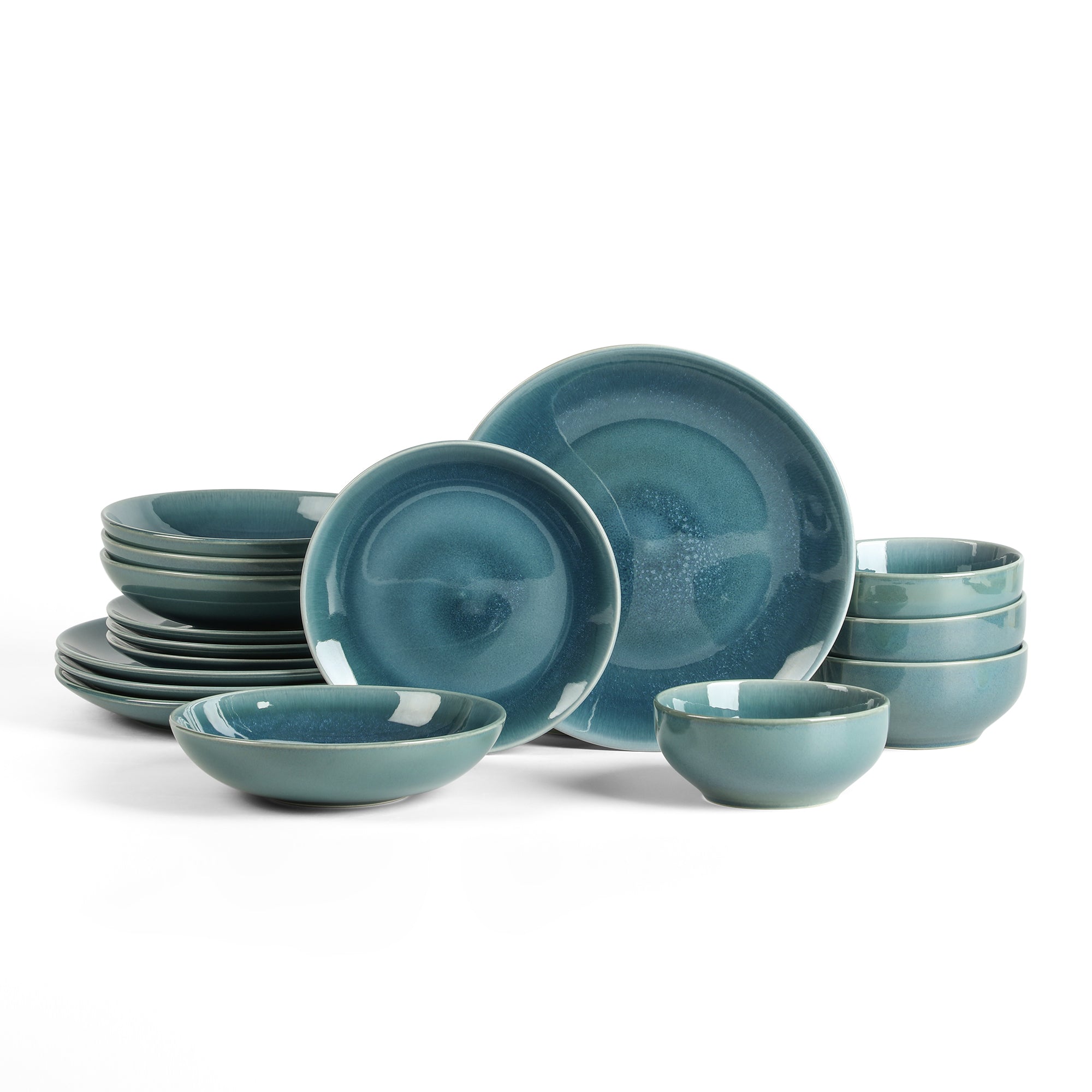 Riley Stoneware Dinnerware Set with Pasta Bowls - Blue