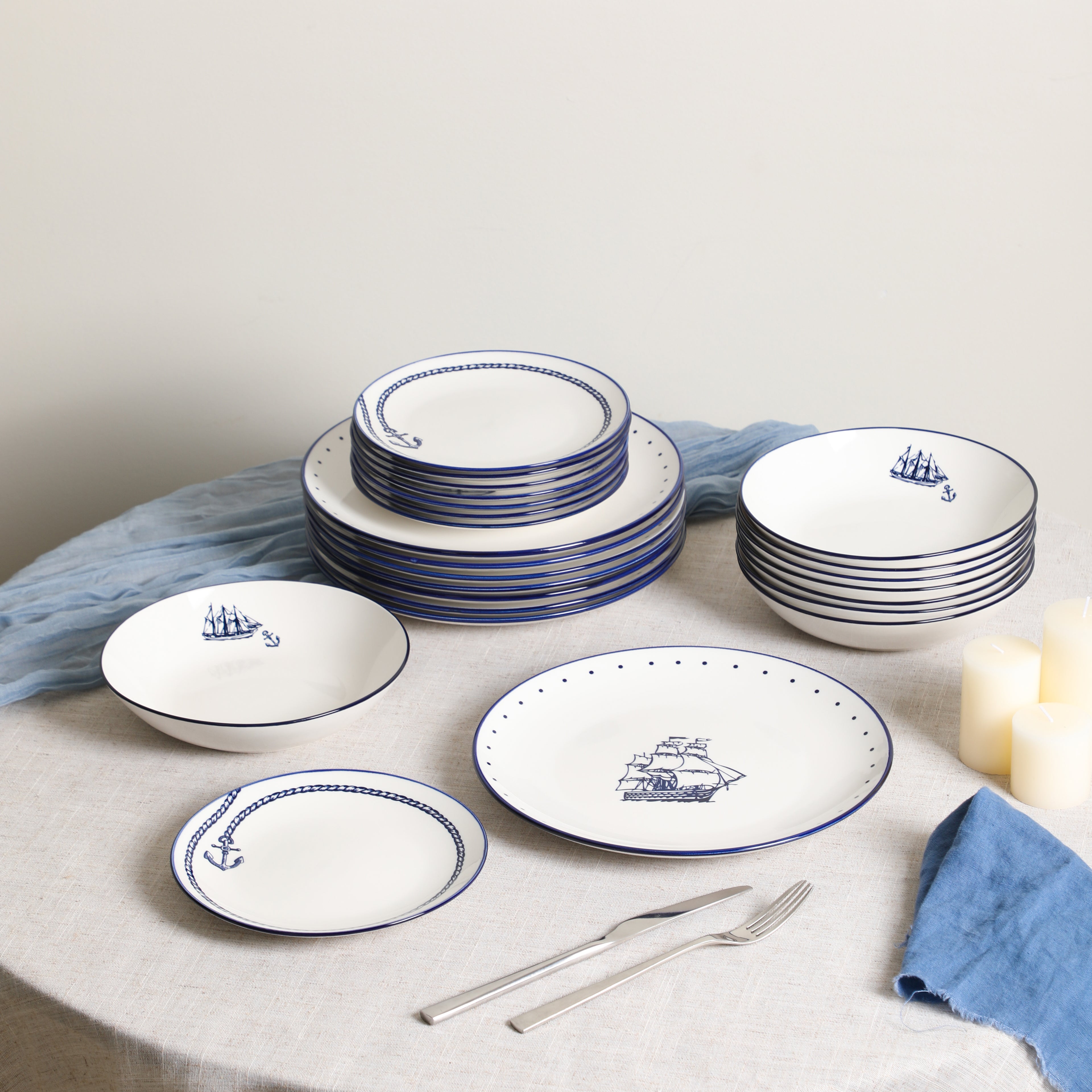 Knox Porcelain Dinnerware Set - Blue