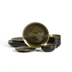 Riley Stoneware Dinnerware Set - Black and Green