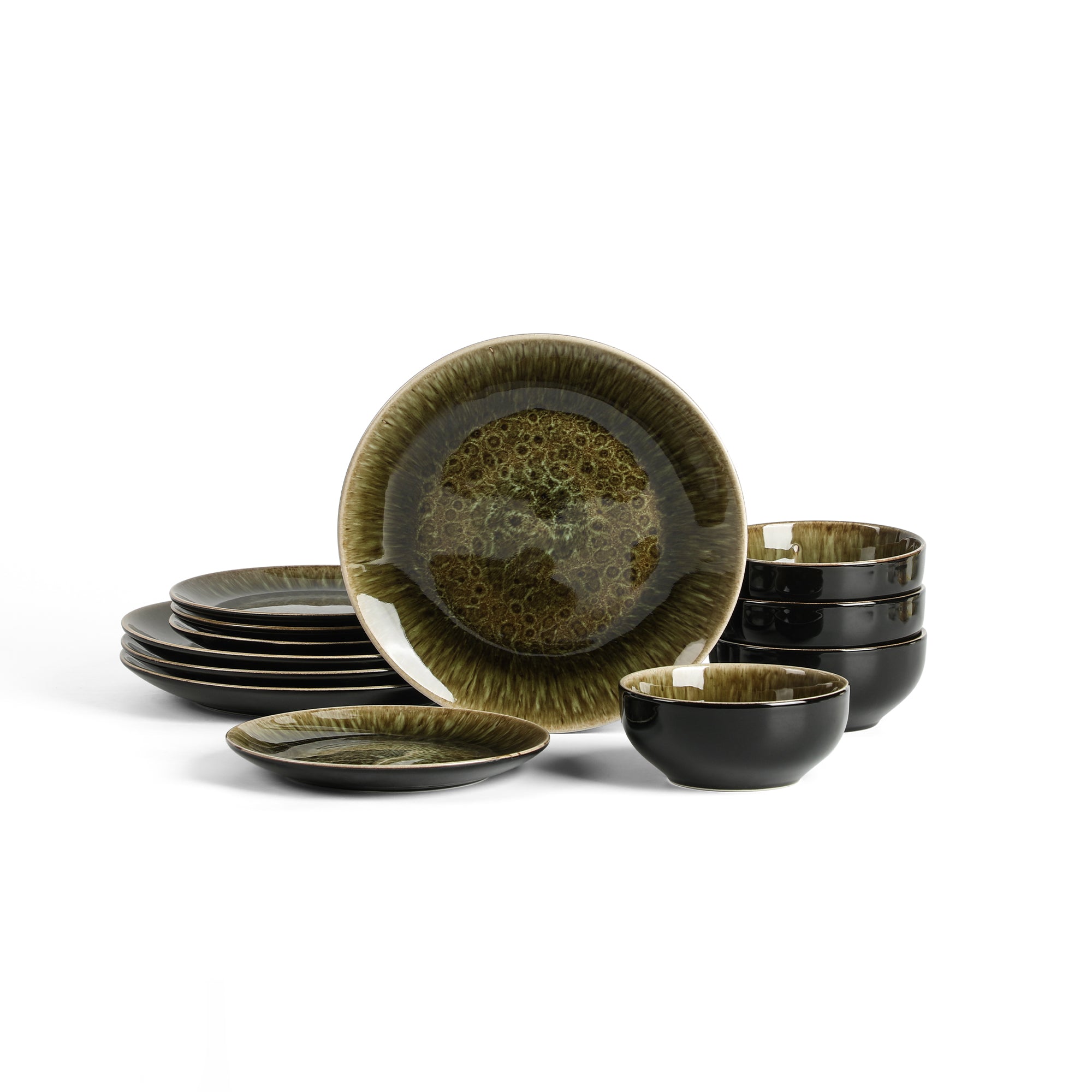 Riley Stoneware Dinnerware Set - Black and Green